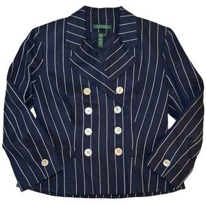 Lauren Ralph Lauren Double Breasted Striped 100% Linen Blazer Size 8